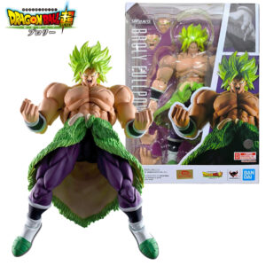 Figura Broly Super Saiyan Full Power S.H. Figuarts Bandai original de Dragon Ball Super, con múltiples articulaciones, rostros intercambiables, manos adicionales y empaque oficial para coleccionistas.