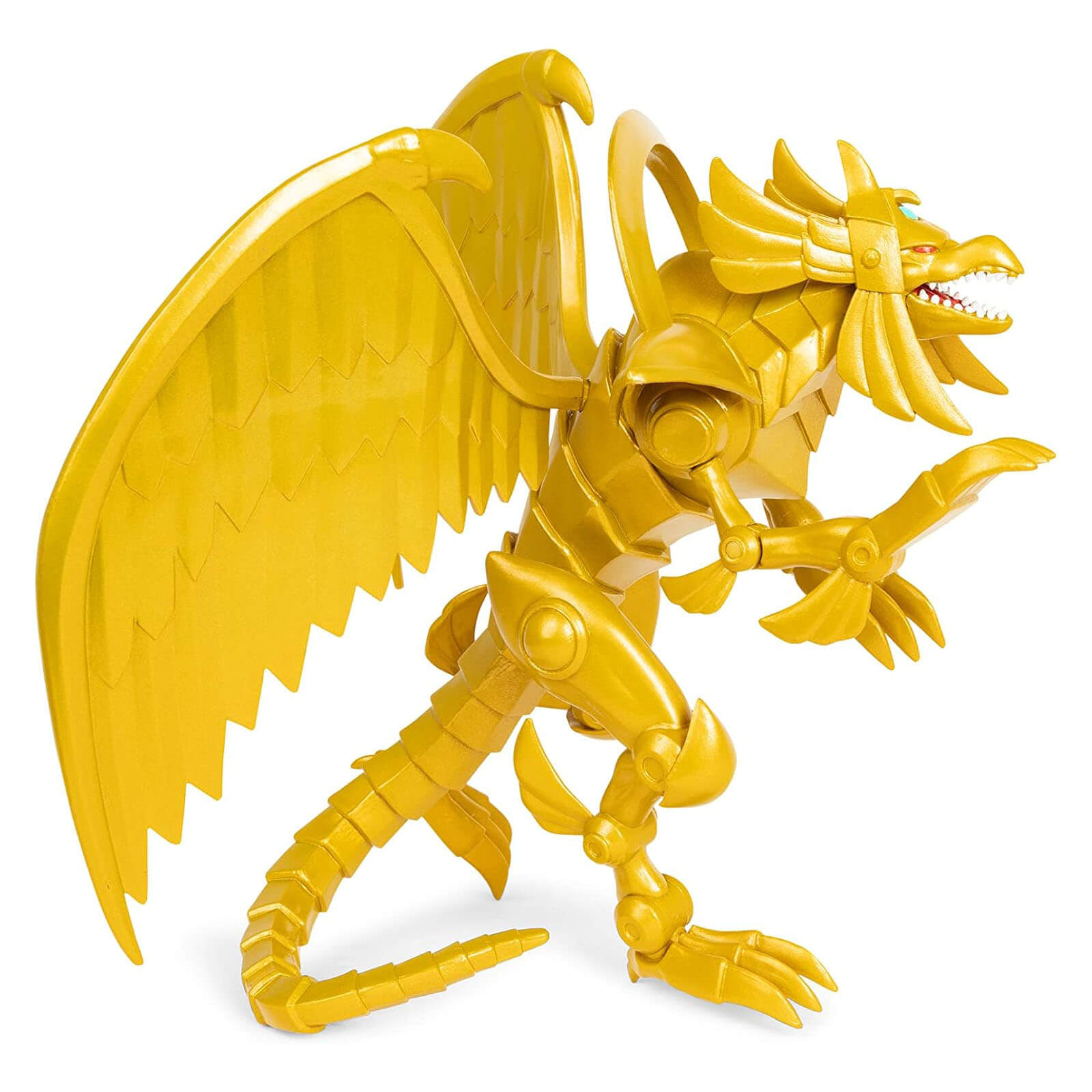 Vista lateral de la figura El Dragón Alado de Ra de Yu-Gi-Oh! de PhatMojo en pose dinámica.
